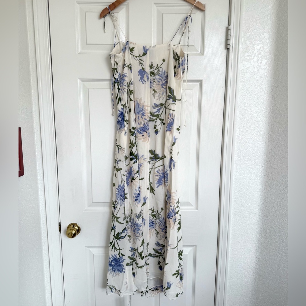 Reformation Emely Dress Midi Length Serenity Ivory Lilac Floral Lace Up French - Picture 8 of 11